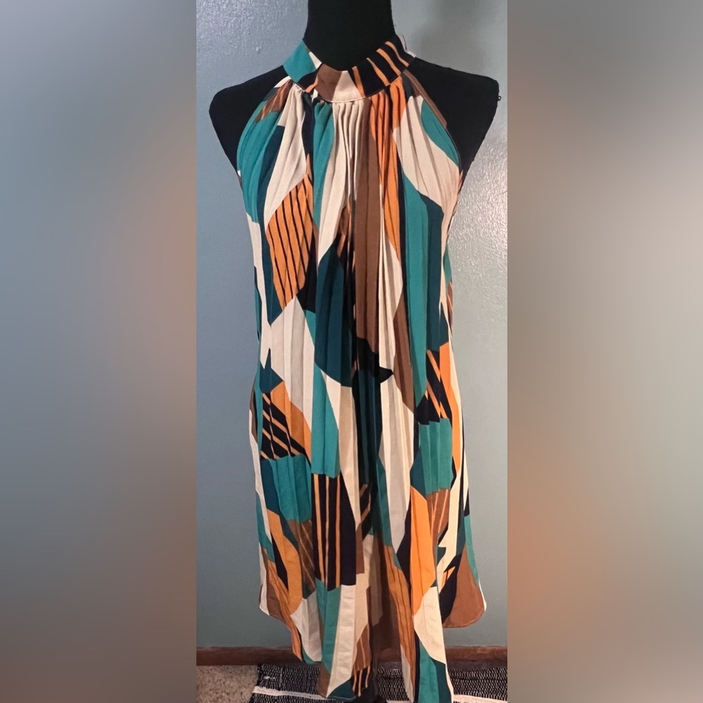 Multicolor Geometric Halter Dress